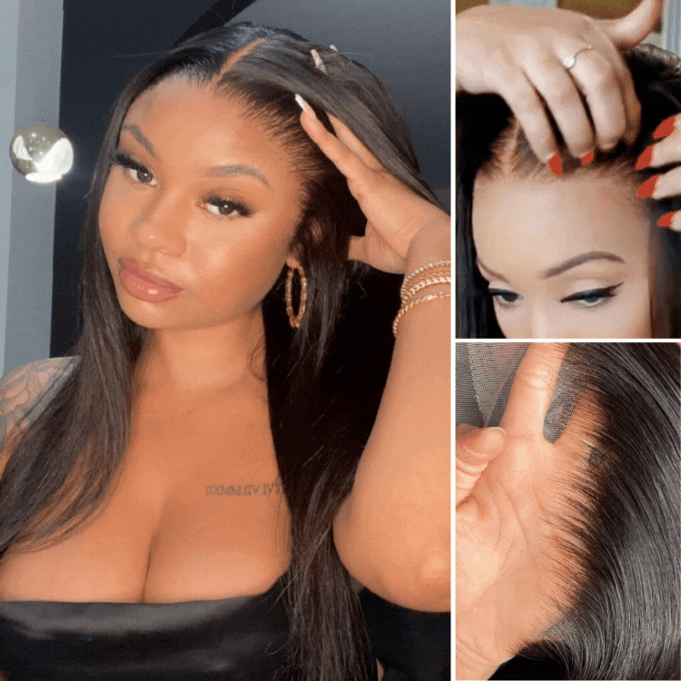 PreMax Wigs | Super Natural Hairline Silky Straight Glueless 13x4 Frontal Lace Wig Human Hair Pre-Cut Lace-15