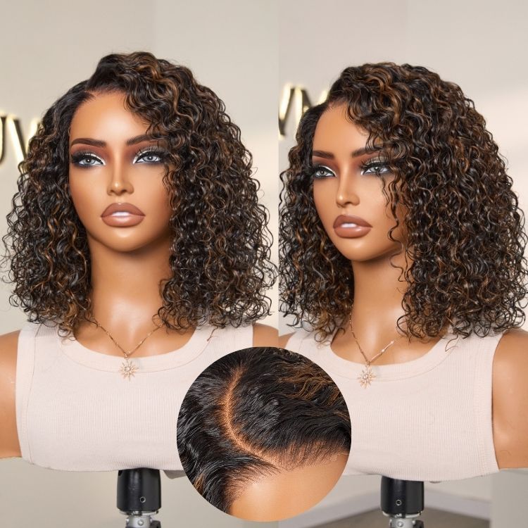 video Luvme All-Day Comfort™ Wig PartingMax Brown Highlights Funmi Curly 7x6 Closure HD Lace Glueless Wig Pre Cut Lace-31