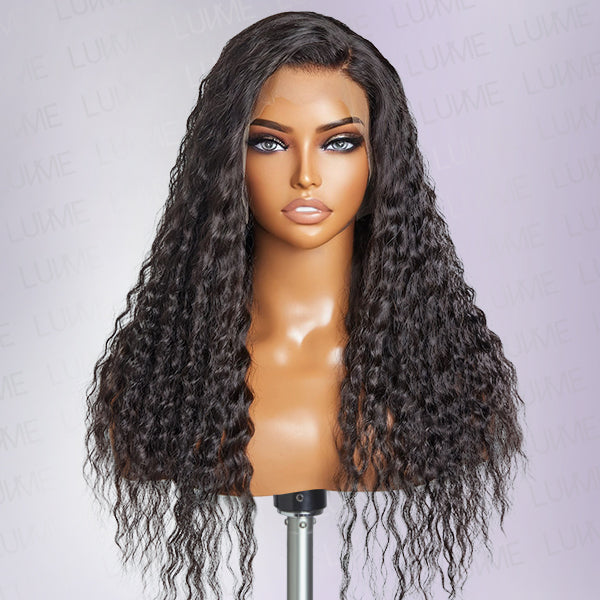 Flowy Black Bohemian Curly 13x4 Frontal Lace C Part Long Human Hair Wig