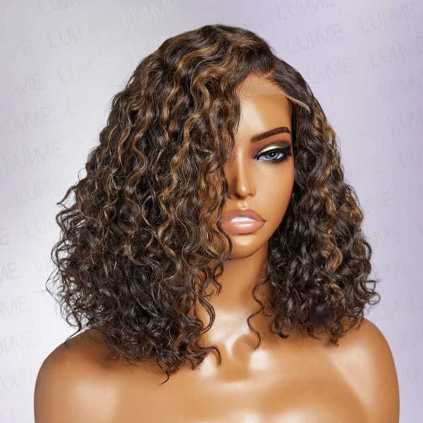 Products Casual Blonde Highlights Curly Minimalist Undetectable Lace Glueless C Part Short Wig