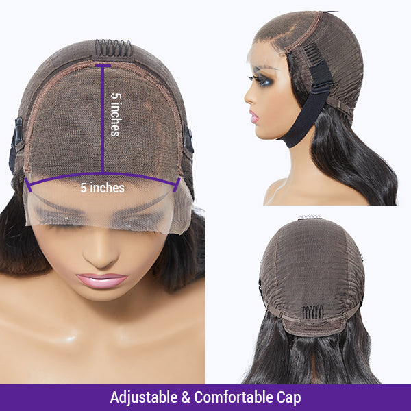 Loose Wave Wig, Brown Mix Black Loose Wave 5x5 Closure C Part Glueless Wig with Bangs