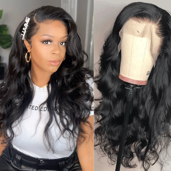 Body Wave Wig, 180% Density Frontal Lace Wig Glueless Pre Plucked