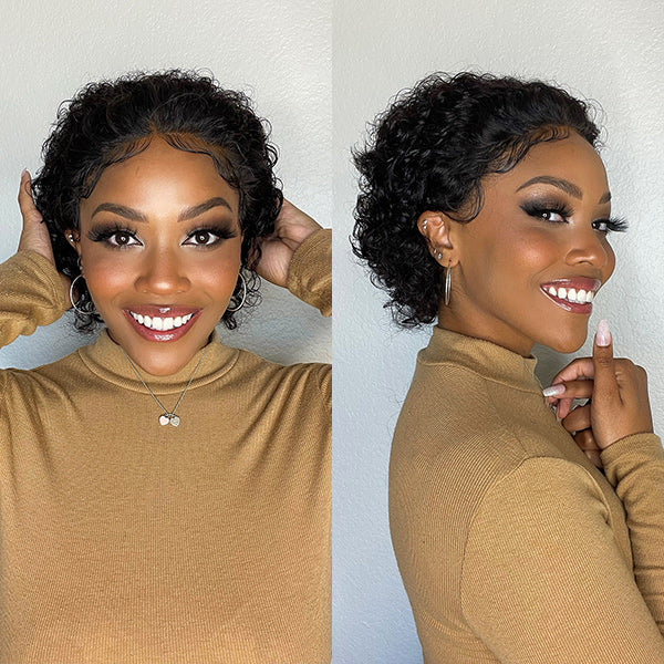Slick Back Short Cut Curly 13X1 Lace Frontal Wig | Easy Install
