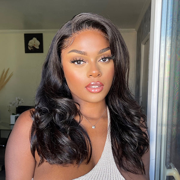 Body Wave Wig, 180% Density Frontal Lace Wig Glueless Pre Plucked