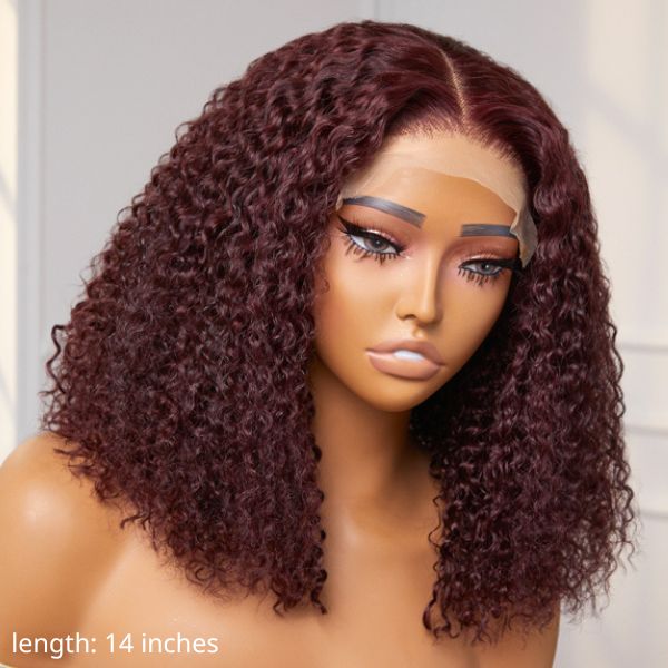 Curly Wig, Dark Burgundy Kinky Curly Glueless 5X5 Closure Lace Wig