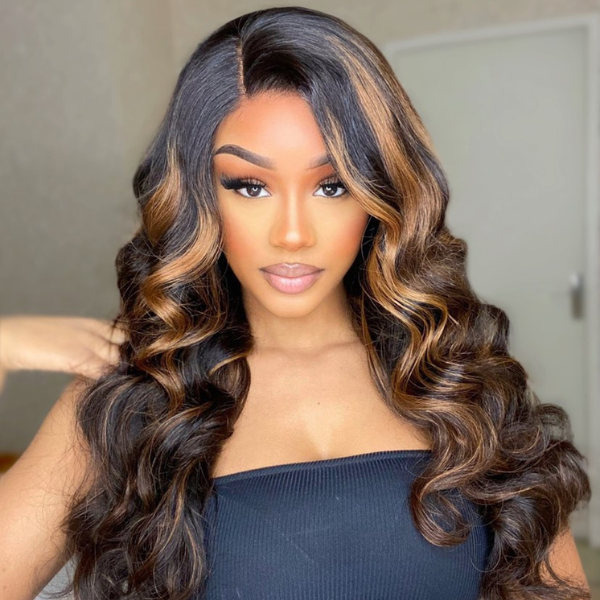 200% Density Blonde Highlight Loose Wave 5x5 Closure HD Lace Glueless Side Part Long Wig 100% Human Hair