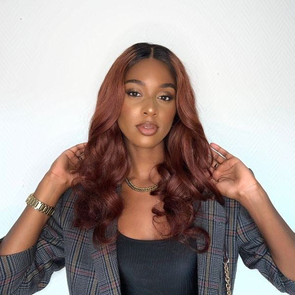 Loose Wave Reddish Brown Wig With Black Roots | 5x5 Lace