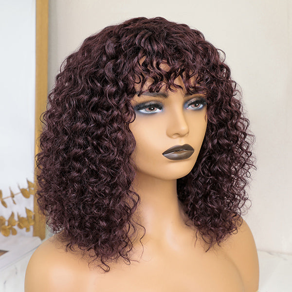 Throw On & Go | Burgundy Color Water Wave Summer Wig With Bangs