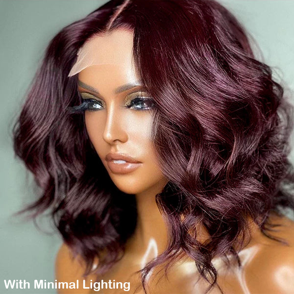 Loose Wave Wig, Dark Plum Color Loose Wave Undetectable Invisible Lace Middle Part Glueless Wig