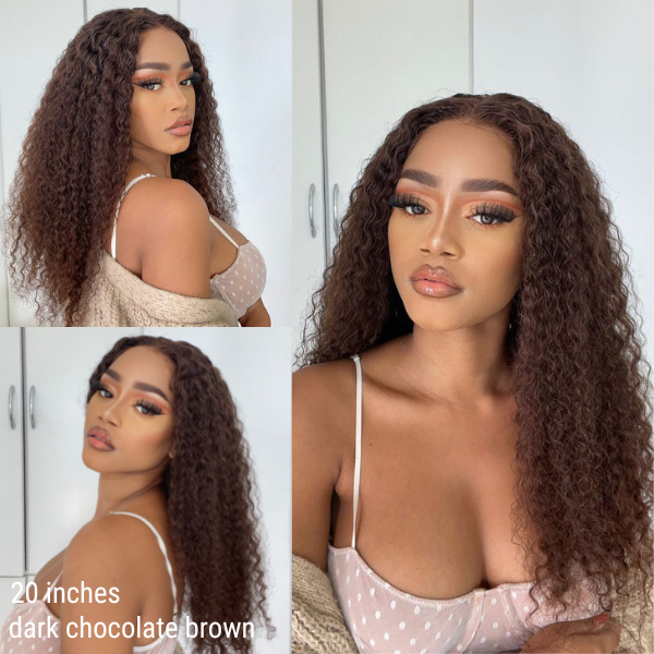 Dark Burgundy or Brown Kinky Curly Glueless 5X5 Closure Lace Wig