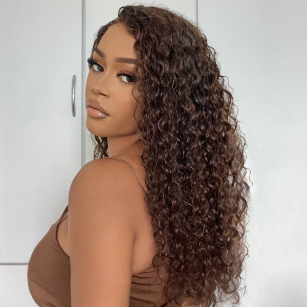 Brown Water Wave 5X5 Closure Lace Mid Part Glueless Wigs