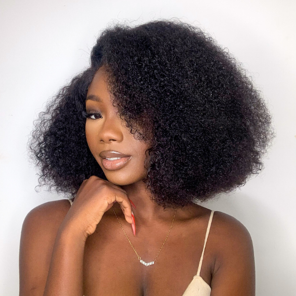 Classic Afro Curly 5x5 Closure Lace Glueless C Part Short Human Hair Wig