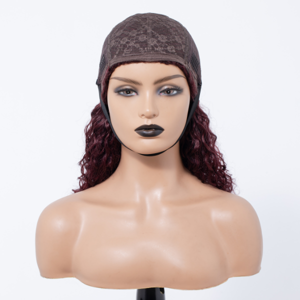 Spring Gift | Throw On & Go | Burgundy Color Water Wave Summer Wig With Bangs