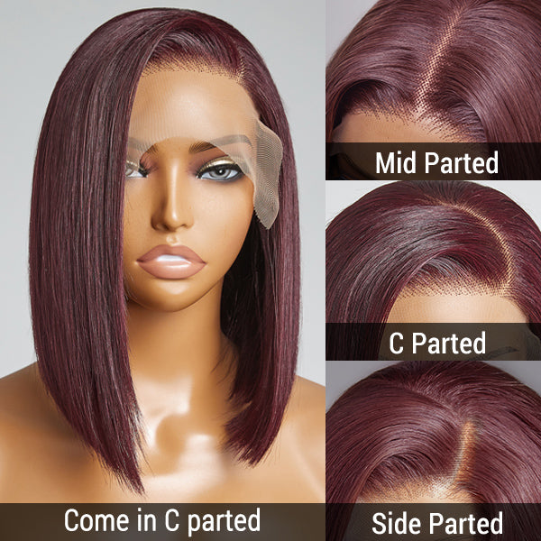 Reddish Purple Glueless Blunt Cut Bob 5x5 Closure Wig | Easy Install & Effortless