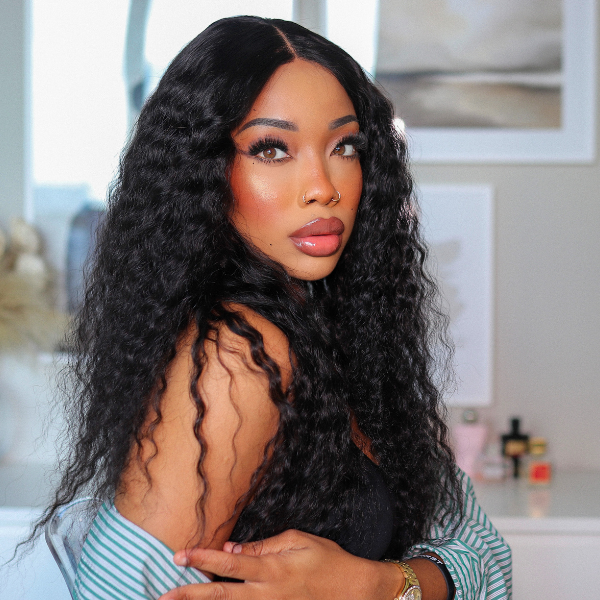 Romantic Bohemian Curly 5×5 Closure Lace Glueless Mid Part Long Human Hair Wig