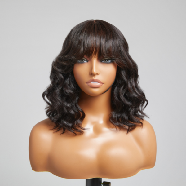 Exclusive Discount | Affordable Mature Short Loose Wave Minimalist Lace Wig with Bangs