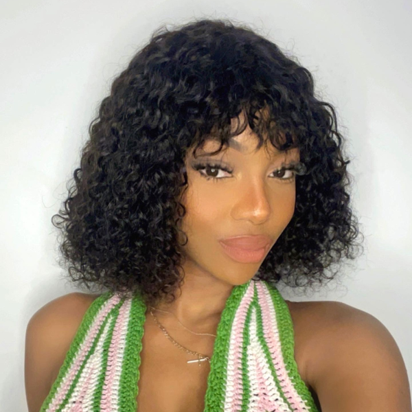 Exclusive Discount | Natural Short Curly Top Lace Fringe Wig With Hot Bangs | Upgraded 2.0