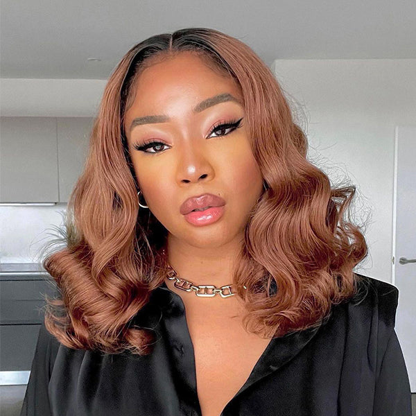 Ombre Brown Color Loose Wave Lace Wig with Dark Roots