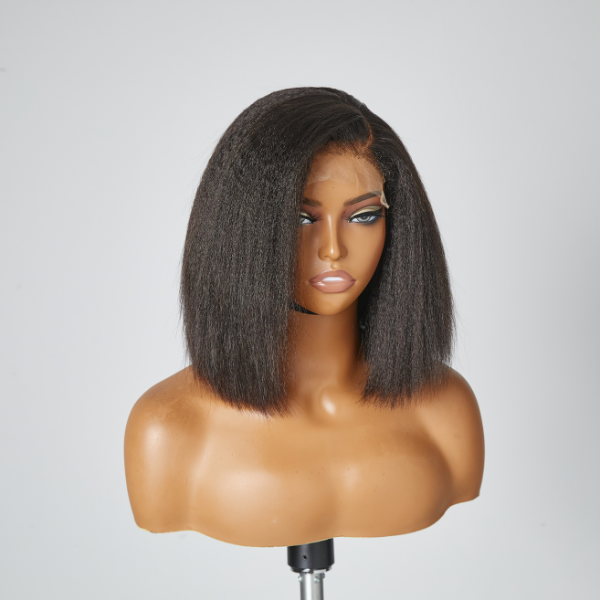 Exclusive Discount | 4C Edges | Deep Side Parted Minimalist Undetectable Lace Glueless Kinky Straight Bob Wig