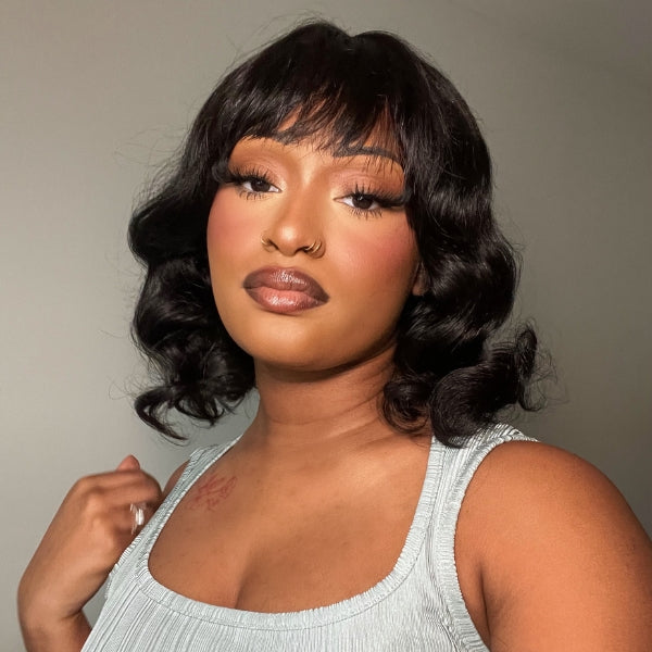 Special Sale | Affordable Mature Short Loose Wave Minimalist Lace Wig with Bangs