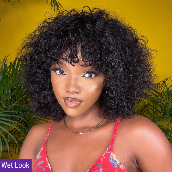 Natural Short Curly Top Lace Fringe Wig With Hot Bangs | Upgraded 2.0