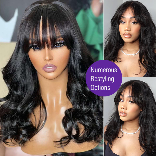 Loose Wave Wig, Daily Face Framing Cute Bangs 5x5 Closure Lace Glueless Wig