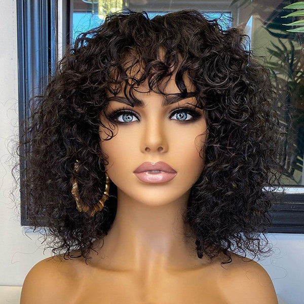 Natural Short Curly Top Lace Fringe Wig With Hot Bangs | Upgraded 2.0