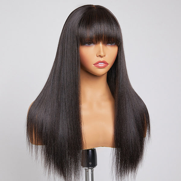 Yaki Straight Ultra Natural Minimalist Undetectable Lace Wig With Bangs
