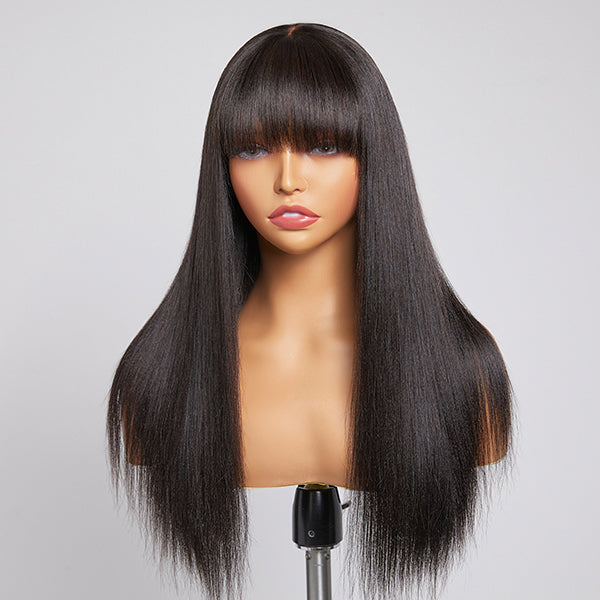 Yaki Straight Ultra Natural Minimalist Undetectable Lace Wig With Bangs