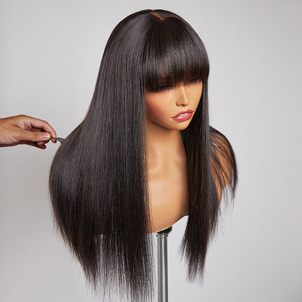Yaki Straight Ultra Natural Minimalist Undetectable Lace Wig With Bangs