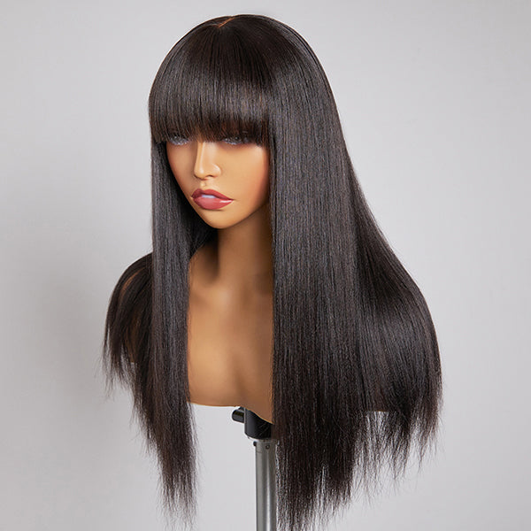 Yaki Straight Ultra Natural Minimalist Undetectable Lace Wig With Bangs