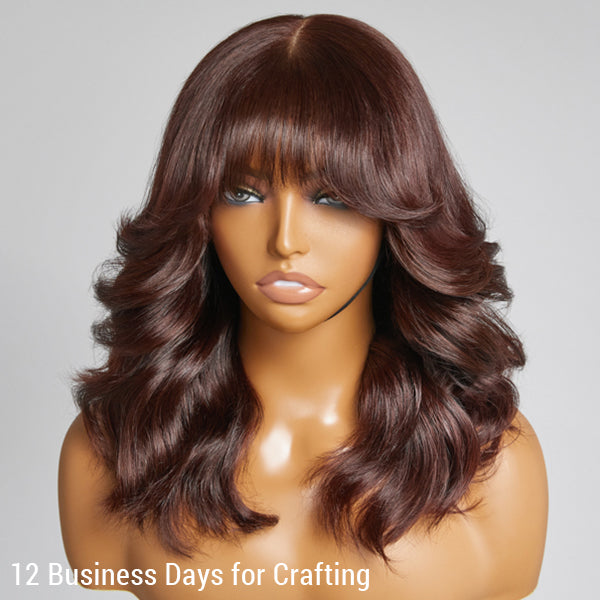 Unique Layered Chocolate Brown Body Wave 4x4 Closure Lace Wigs With Bangs | Limited Design