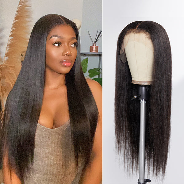 Yaki Wig, 4C Edges | Natural Yaki Kinky Edges  Free Parting 13x4 Undetectable Lace Front Wig | Afro Inspired