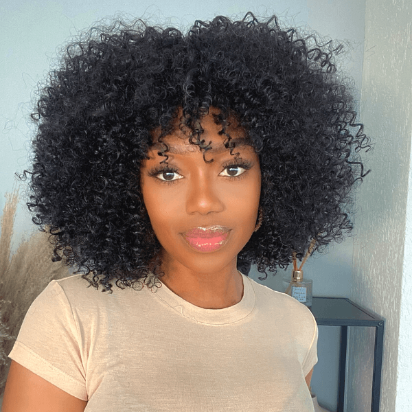 Luvme Natural Short Curly Human Hair Wig Top Lace Fringe Wig With Bangs