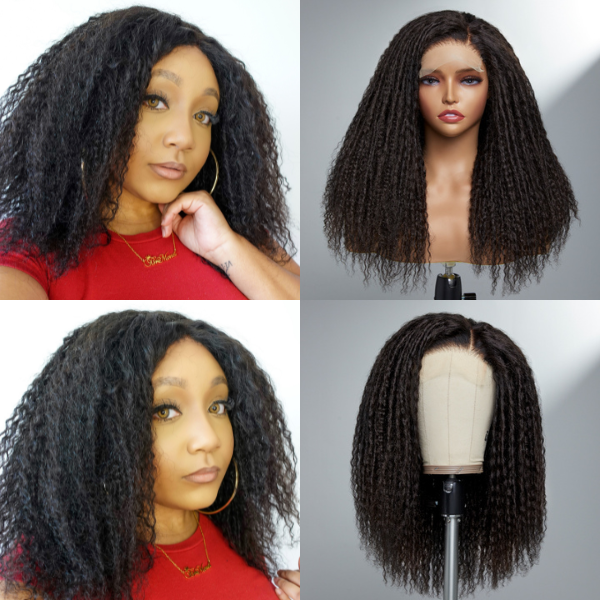 A real person wearing LUVME TWIST | 5x5 Closure Lace Glueless Wig Pre-Plucked & Side Parted | Afro Inspired