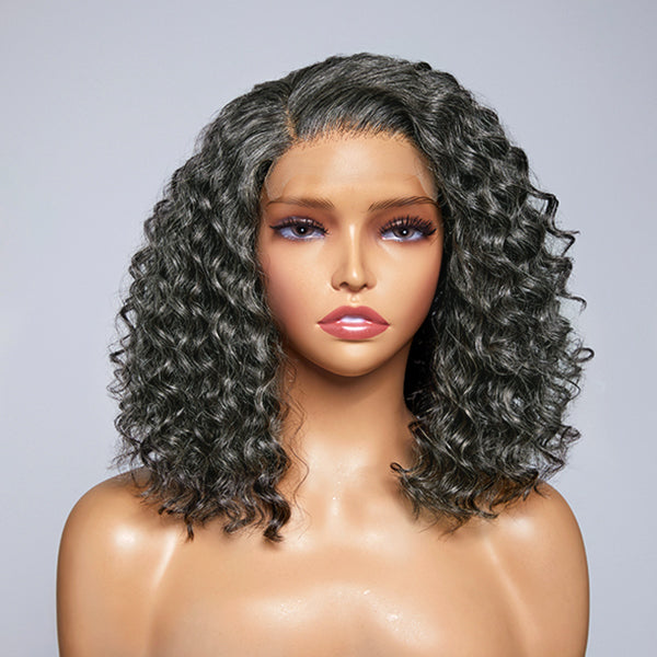 Glueless Salt and Pepper 4x4 Closure Lace Curly Bob Wigs | Pre-plucked