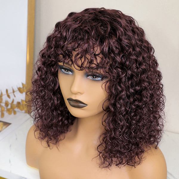 Venta flash | Ponte y listo | Peluca de verano con ondas de agua de color burdeos con flequillo