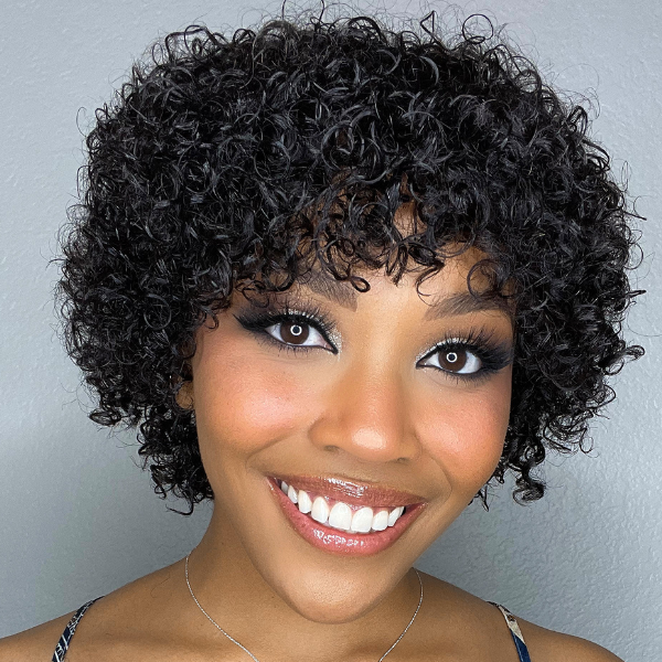 Easy To Install | Full & Natural Virgin Human Hair Curly Bangs Wig