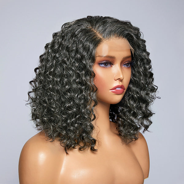Glueless Salt and Pepper 4x4 Closure Lace Curly Bob Wigs | Pre-plucked