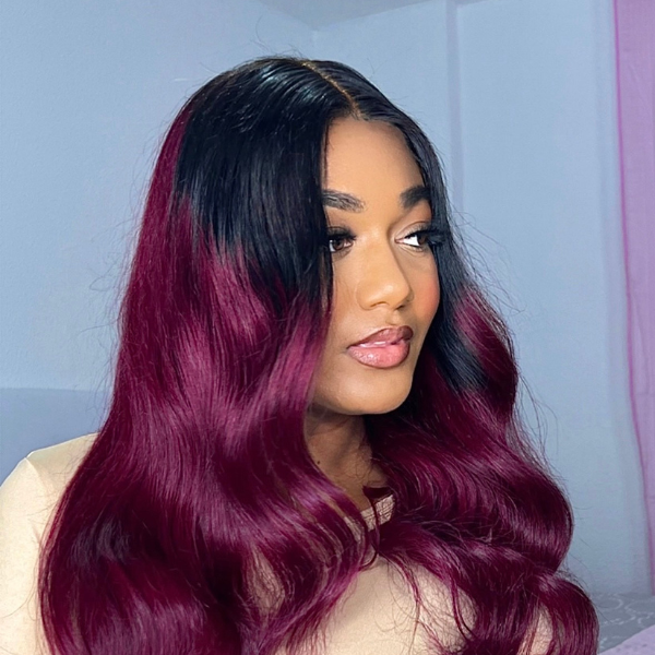 Spring Gift | Trendy Ombre Burgundy Loose Wave Hair 13x4 Lace Frontal Wig