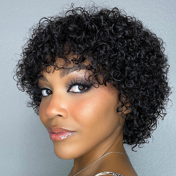 Easy To Install | Full & Natural Virgin Human Hair Curly Bangs Wig