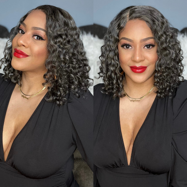 Glueless Salt and Pepper 4x4 Closure Lace Curly Bob Wigs | Pre-plucked
