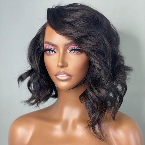 Asymmetric Mature Loose Wave 4x4 C Part Closure Lace Short Wigs | Limited Design