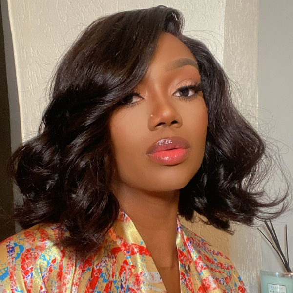 Loose Wave Wig, Elegant Natural Black Wavy Undetectable Minimalist Glueless Lace Wig | C Part Wig
