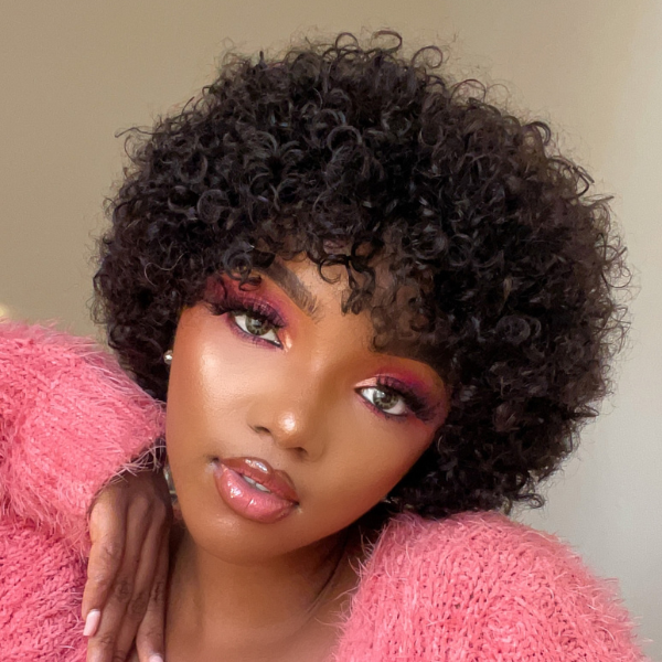Easy To Install | Full & Natural Virgin Human Hair Curly Bangs Wig