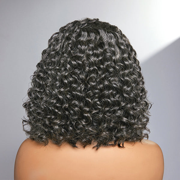 Glueless Salt and Pepper 4x4 Closure Lace Curly Bob Wigs | Pre-plucked