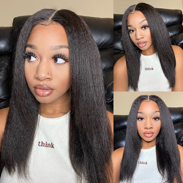Kinky Straight Middle Part High Density Glueless Closure Wig