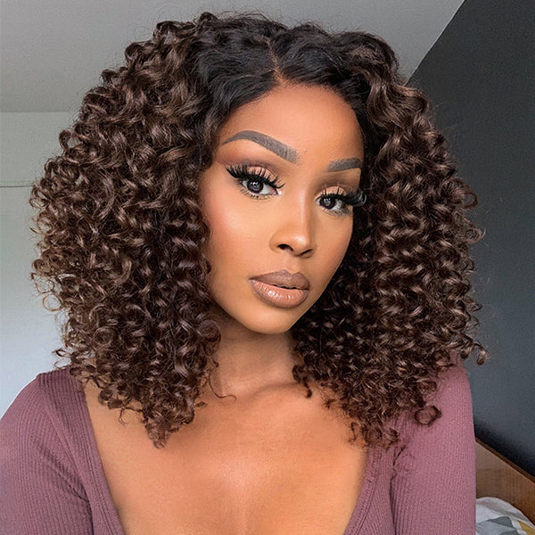 Ombre Brown Bouncy Curly Glueless 4x4 Closure Lace Wig