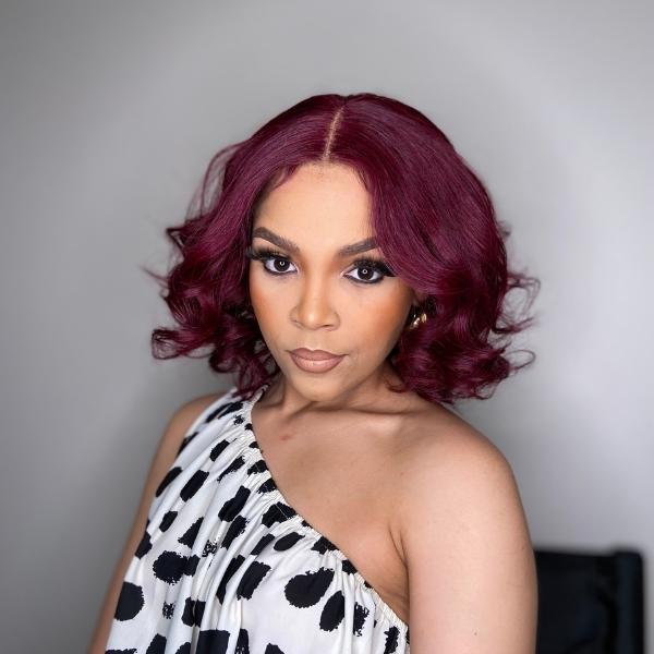 Welcome Back | Dark Plum Color Loose Wave Undetectable Invisible Lace Middle Part Glueless Wig