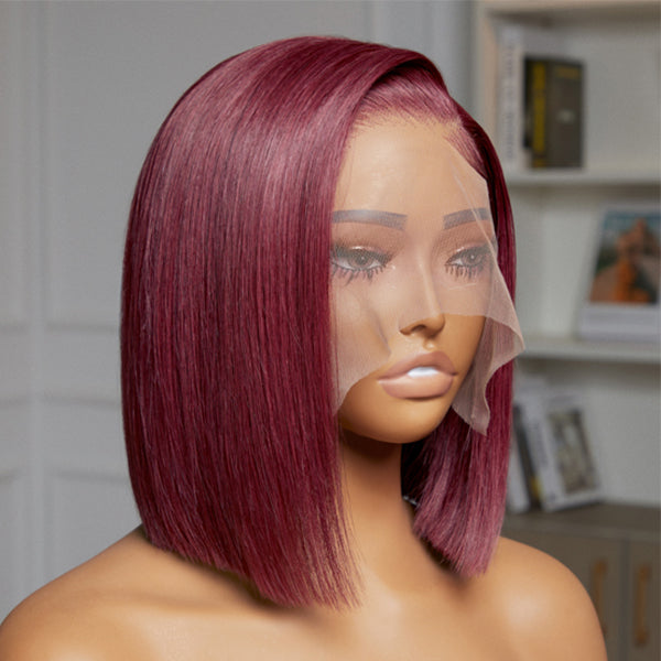 Reddish Purple Side Part Minimalist Lace Bob Wig